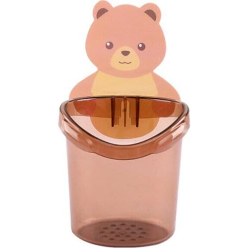 Cute Cartoon Bear Wall Mount Toothbrush Holder Cup Punch Free Storage Rack Bathroom Supplies Home Storage 19x9.5CM LBShipping