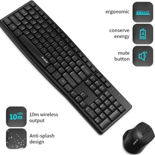 New Ajazz A2030W Reduce Noise Mute Waterproof 10m 2.4GHz Wireless Keyboard Mouse Set For Desktop Notebook Android ios Windows
