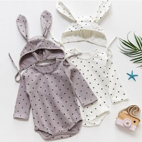 New 2021 Newborn Infant Baby Boys Girls Star Printing Rompers And Hat Clothing Spring Kids Boy Girl Long Sleeve Rompers Clothes