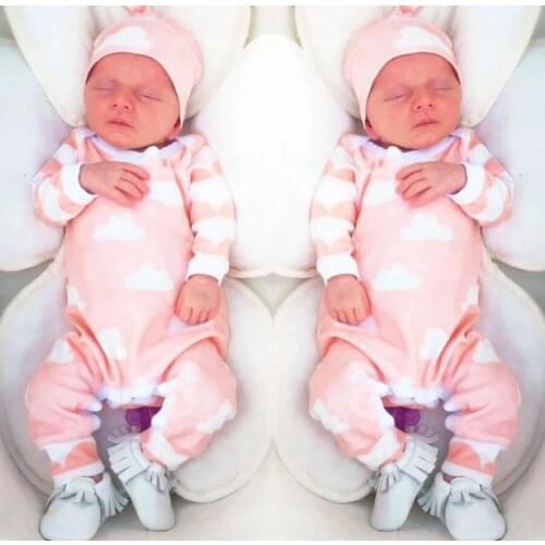 2021 New Fashion Baby Girl Clothes Cartoon Pink Cute Newborn Toddler jumpsuit+Hat 2 Pcs Baby Girl Clothing Infant Clothing Set