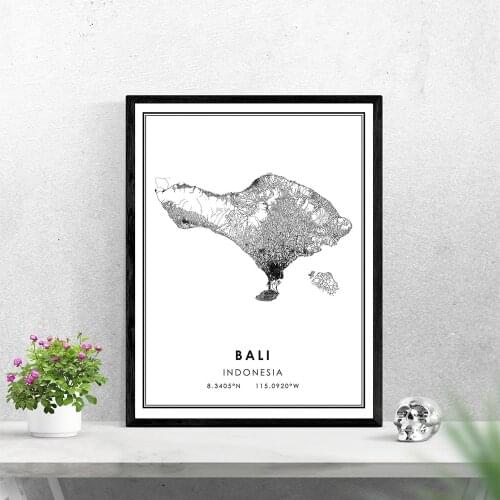 Prints Bali Indonesian Island City Map Poster Modern Canvas Painting Abstract Wall Art For Living Room Home Decor
