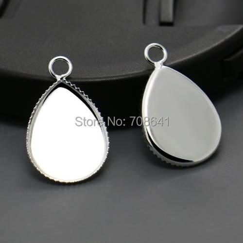 Blank Teardrop Bezel Pad with Loop Pendant Settings Resin Cabochons Bases Findings DIY Jewelry Making Silver Plated