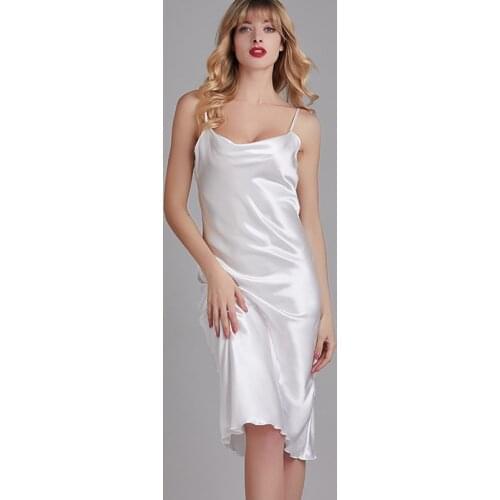 Silky Lady Nightdress Satin Spaghetti Strap Nightgown Intimate Lingerie Summer New Sleepwear White Nightwear Home Dressing Gown
