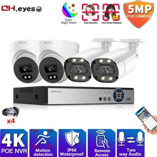CTV Security Camera Surveillance System Kit 5MP POE 4CH NVR Outdoor Two-way Audio Color Night Vision 5mp Camera Set