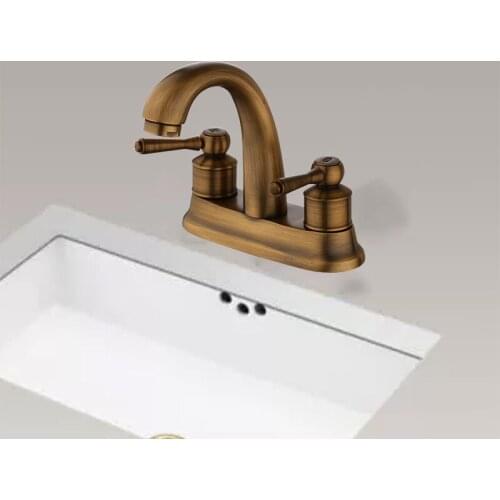 Bathroom basin faucet European Style Two Handle Center set Bathroom Vessel Sink Faucet Antique Brass Vanity Faucet