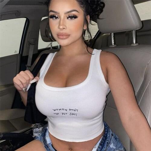 TYJTJY Ribbed Letter Embroidery Women Chic Sleeveless Activity Tank Tops 2021 Casual Street Style Skinny Slim Crop Tops Vest