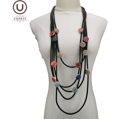 UKEBAY New Bohemia Wood Necklaces Handmade Rubber Jewelry Multicolor Designer Pendant Necklace Wholesale Body Jewelry Accessorie