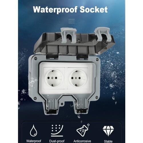 IP66 Charging Pile Waterproof Socket 16A Outdoor Two position Wall Plug Germany Electrical Outlet Grounded AC Power Sockets Jack