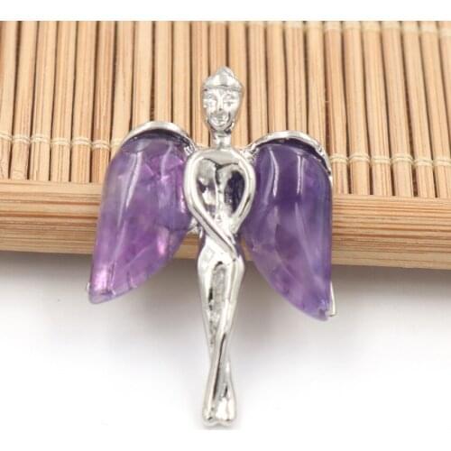YJXP Classic Silver Plated Lovely Angel Natural Amethysts Pendant For Anniversary Jewelry