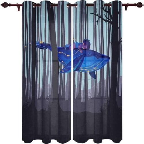 Forest Whale Boy Dream Kitchen Curtain Kids Bedroom Living Room Balcony French Windows Curtain Fabric Pergola Bathroom