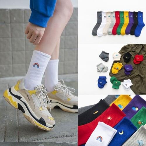 2019 new fashion Korean women style long socks meia fun sun moon windmill rainbow pattern cotton socks cartoon weather Sox
