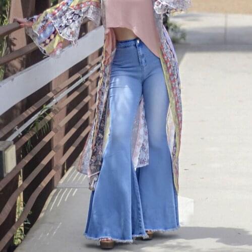 2020 Spring Casual Street Style Flare Jeans Women High Waist Skinny Wide Leg Pants Bell Bottom Women Clothing