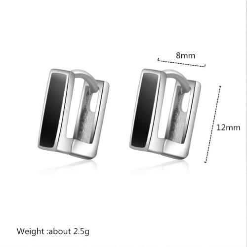Buyee 925 Sterling Silver Small Clip Earring Women Simple Square Black Enamel Earrings for Women Fashion Party Fine Jewelry