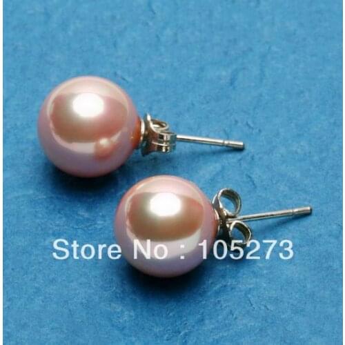Wholesale Pearl Jewelry Natural 10mm Round Pink South Sea Shell Pearl S925 Sterling Silvers Stud Earrings New Free Shipping