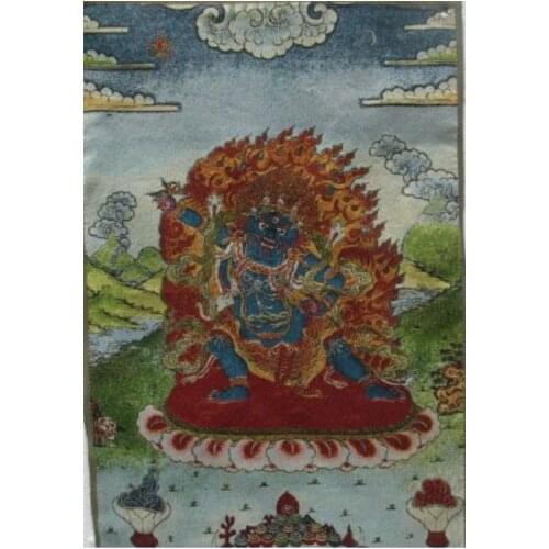 A golden silk embroidery thangka Tibet and Nepal exorcism peace and wealth