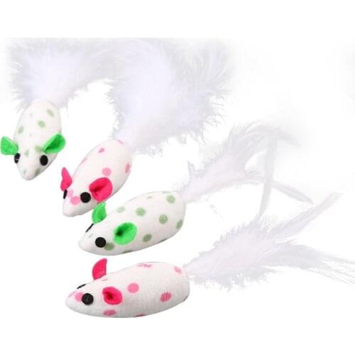 1PCS False Mouse Toys for Cat Kitten Funny Playing Cat Toy with Feather Plush Mouse Toys Pet Cat Products Mini Mice Playing Toy