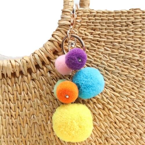 1pc Pom Pom Ball Keychain Llavero Pompons Keychain Keyring Golden Chains Fake Fur Chain