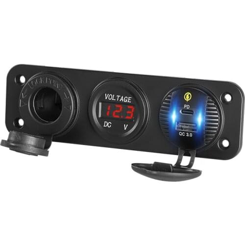 12V QC3.0 USB & PD Quick Charge Cigarette Lighter Socket & Voltmeter Waterproof Charger for Car Marine Vehicle Motorcycle ATV