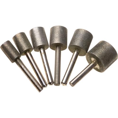6PCS Cylindrical Graphite Rod Polished Diamond Shank Drill Bit Needle Grinding Carving 12/14/16/18/20/25mm Abrasive Tool