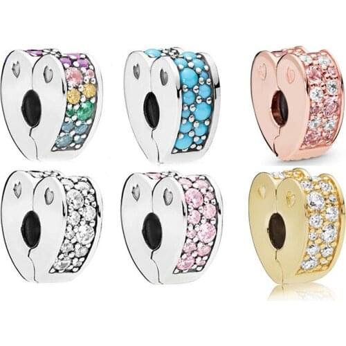 6 Types Sparkling Arcs of Love Clip Beads for Jewelry Making DIY Pave Stones Heart Charm Beads for Silver 925 Bracelets Jewelry