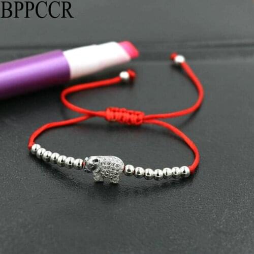 BPPCCR Lovely Animal Rhinoceros Full Micro Pave CZ AAA Silver Color Bracelets Lucky Red Rope String Thread Braid Women Bracelets