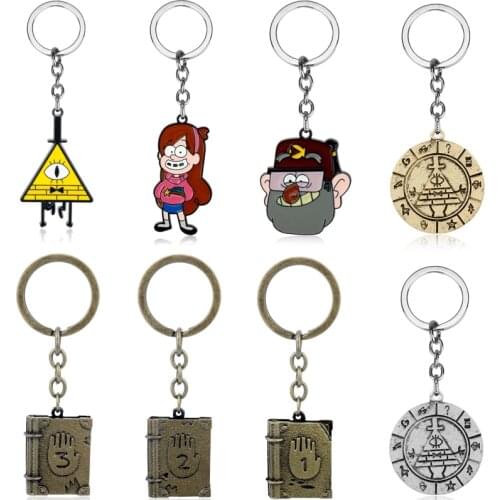 Bill Cipher Keyring Key Chain Mysterious Town Stanley Pines Dipper Mabel Pines Zodiac Journal Metal Enamel Keychain Key Holder