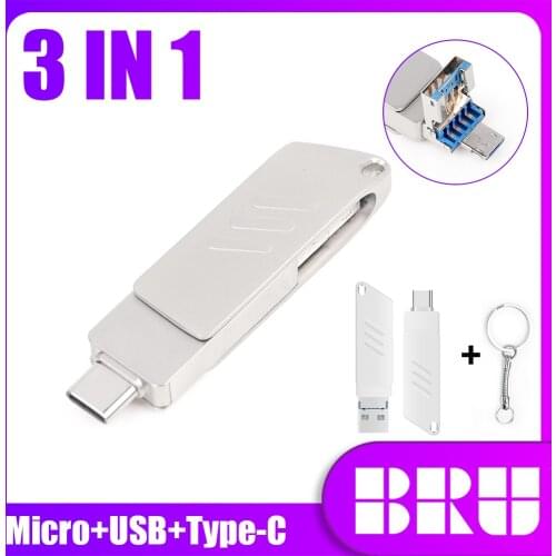 BRU Usb C type c flash drive for smartphone Pendrive type c 64GB 128GB 256GB USB3.0 Flash drives 32G 16GB Memory stick