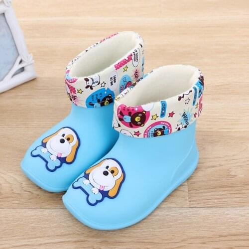 Kids Rain Boots Girls Boys RainBoots Waterproof Baby Non-slip Water Shoes Cartoon Children Add Cotton Warm Removable Rainboots