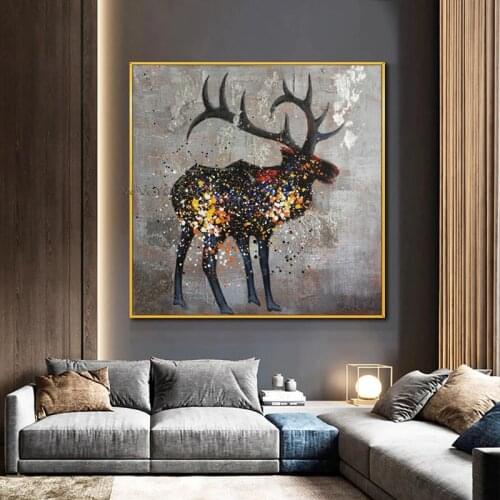 100% Dodern Abstract Elk Animal Canvas Handpainted Oil Painting Art Poster Wall Pictures Unframed For Living Room Home Decor