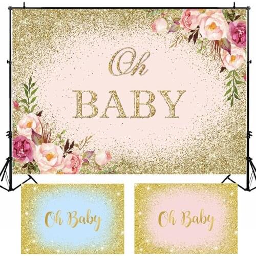 Baby Shower Backdrop Oh Baby Golden Glitter Flower Photography Background Newborn Birthday Party Photo Background Photo Studio