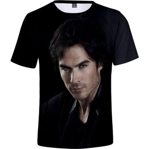 TV Series The Vampire Diaries Damon Salvatore Elena Gilbert Stefan Salvatore 3d T-Shirt Men/Women Short Sleeve T Shirt Clothes