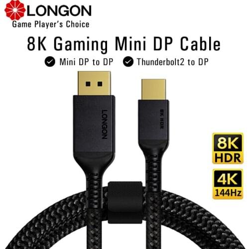 LONGON 8K Mini DisplayPort to DP1.4 Thunderbolt2 Cable 8K/60Hz 4K 2K/240Hz HDR For Macbook Surface Leadtek RTX3080 1.5M 2M 3M