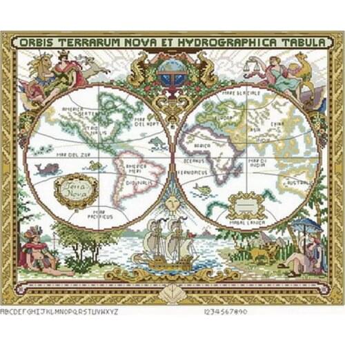 Top Manufacturer Needlepoint World Map Counted Cross Stitch Embroidery Kits with 100% Cotton Floss &Free Shipping for Wall Decor