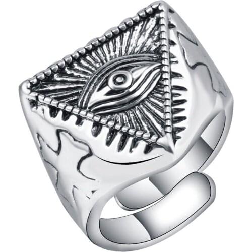 Megin D Silver Plated Punk Gods of Egypt Evil Eyes Triangle Hip Hop Vintage Rings for Women Men Couple Friends Gift Jewelry Bagu
