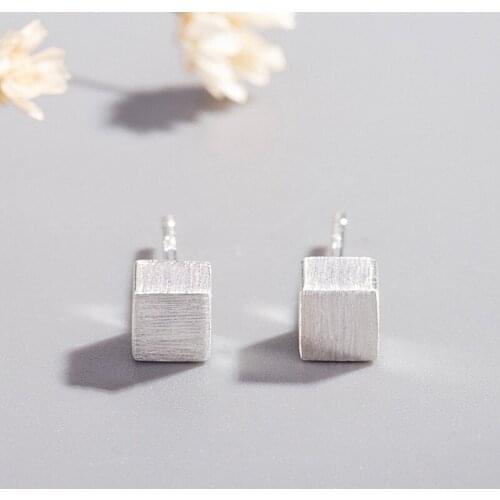 Fashion Jewelry Brushed Square Geometric Stud Earrings for Women Accessories Party Wedding Simple Silver-Color Earrings