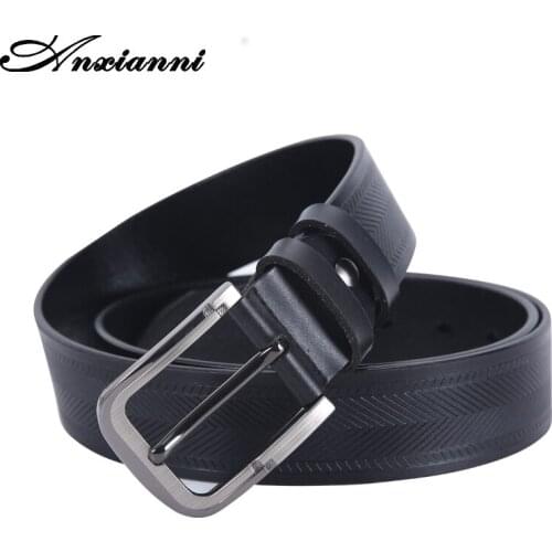 Anxianni Men Casual High Quality Belt Vintage Design Pin Buckle Genuine Leather Belts Male Waistband