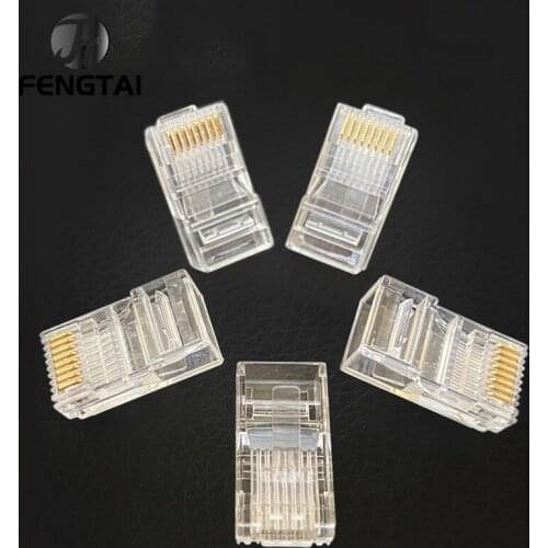 2021 New RJ45 Crystal Heads For Cat6 Cable Connector Gold Through Ethernet Cables Module Plug Network RJ 45 Crystal Heads Cat6
