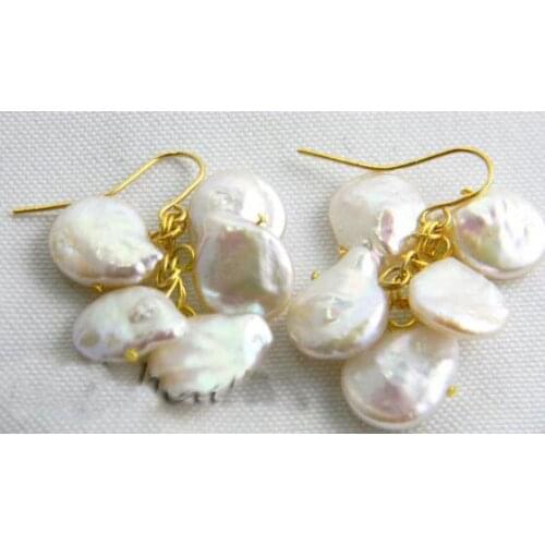 New Arrival Favorite Pearl Jewelry 14mm White Baroque Genuine Freshwater Pearls Dangle Earring Handmade Fine Earrings Lady Gift