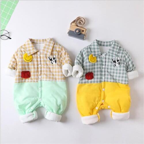 New-born baby clothes autumn and winter one-piece thin cotton clothing keep warm baby clip cotton lovely long-sleeved Winter C