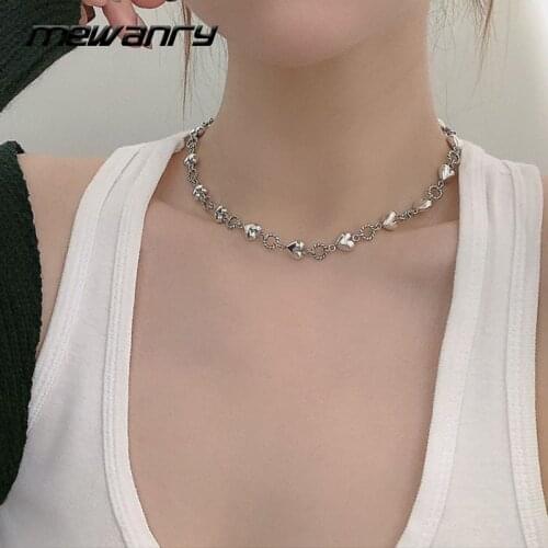 Mewanry 925 Sterling Silver Clavicle Chain Necklace for Women New Fashion Hip Hop Vintage Love Heart Party Jewelry Birthday Gift