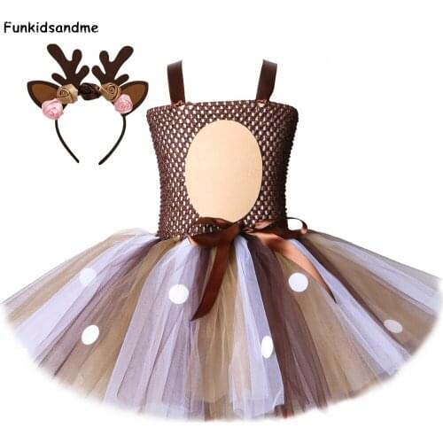 Deer Tutu Dress Baby Girls Birthday Party Dresses Kids Carnival Halloween Clothes Christmas Elk Deer Cosplay Costume for Girls