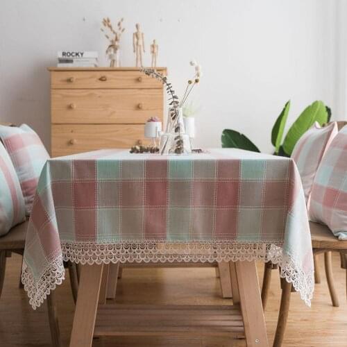 Rustic Lattice Tablecloth Cotton Linen Rectangle Lace Table Cloths for Kitchen Dining, Party, Holiday, Christmas 100cmx140cm
