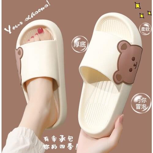 Soft Women Summer Indoor Bathroom Thick Non-slip Home Couple Home Cute Cartoon Bear Beach Sandals Mens slippers Deodorant Shoes