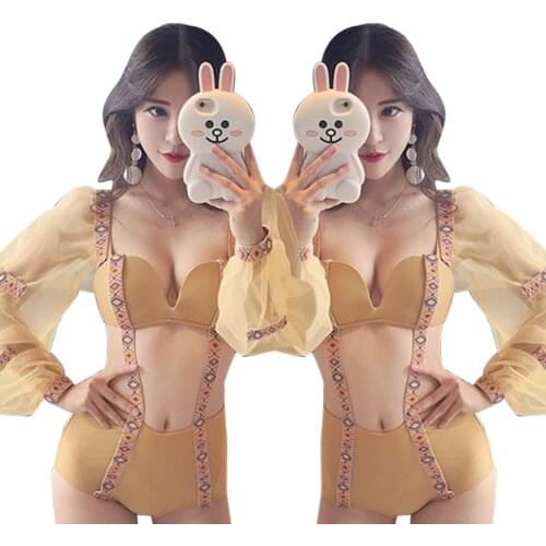 Sexy Nightclub Costume Bubble Sleeve Jumpsuit Music Festival Clothes Jazz Dance Costume Bar DJ DS Leading Dance Wear VDB191