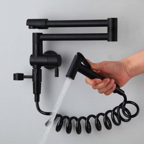 Kitchen Sink Faucet Foldable Kitchen Mixer Tap Brass Single Cold Wall Mounted Rotating Bidet tap Black/Chrome Mop pool faucet