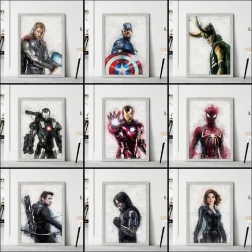 Marvel Superheld Avengers Poster Print Iron Man Aquarel Canvas Painting Wall Art Picture for Living Room Modular Home Decoration