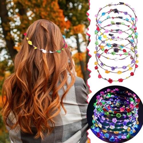 1/2PCS Flower Wreath Luminous 10-LED Headpiece Garland Crown Flower Headband Glowing Wreath For Wedding Party Christmas Garlands
