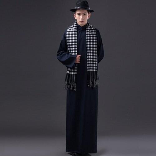 BALDAUREN Chinese Traditional Costume Red Male Cotton And Linen Robe College Student Performance Costume Cross Talk Costume