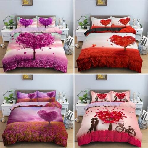 Heart-shaped Tree Bedding Set Soft Quilt Cover Romantic Style Duvet Cover Set Full Queen King for Bedclothes Valentines Day