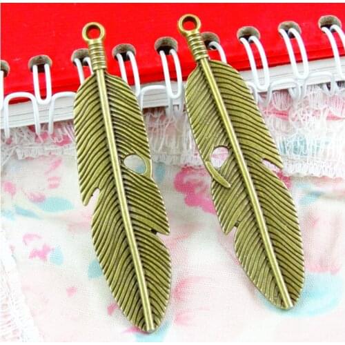10pcs 62*15.2MM Vintage Feather Pendants Charms For Jewelry Making Antique Bronze Color Feather Pendants Charms Feather